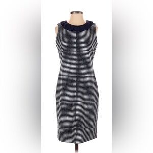 Sara Campbell Knit Jacquard Navy & White Sleeveless Dress Size Small